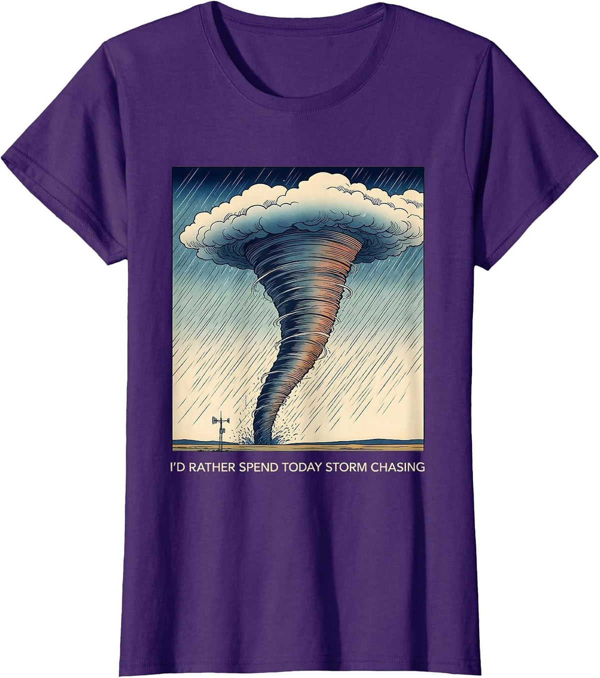 Women's I'd Rather Spend Today Storm Chasing Ukiyo E Tornado Chaser T-Shirt - Purple