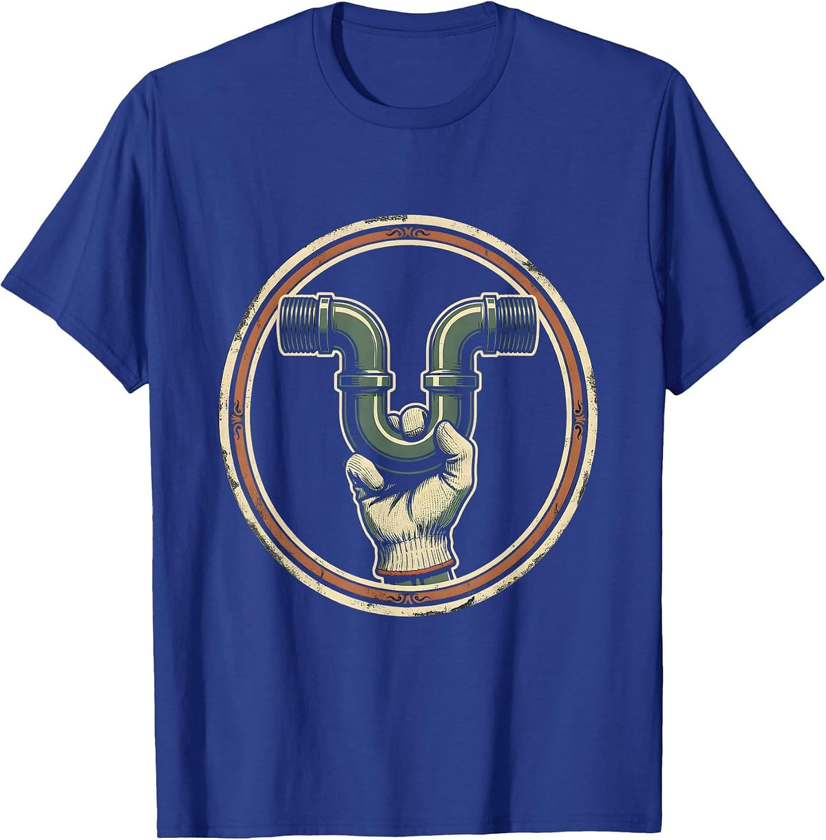 Men's Sealed Trap Badge Vintage Plumber Pipefitter Humor T-Shirt - Royal Blue