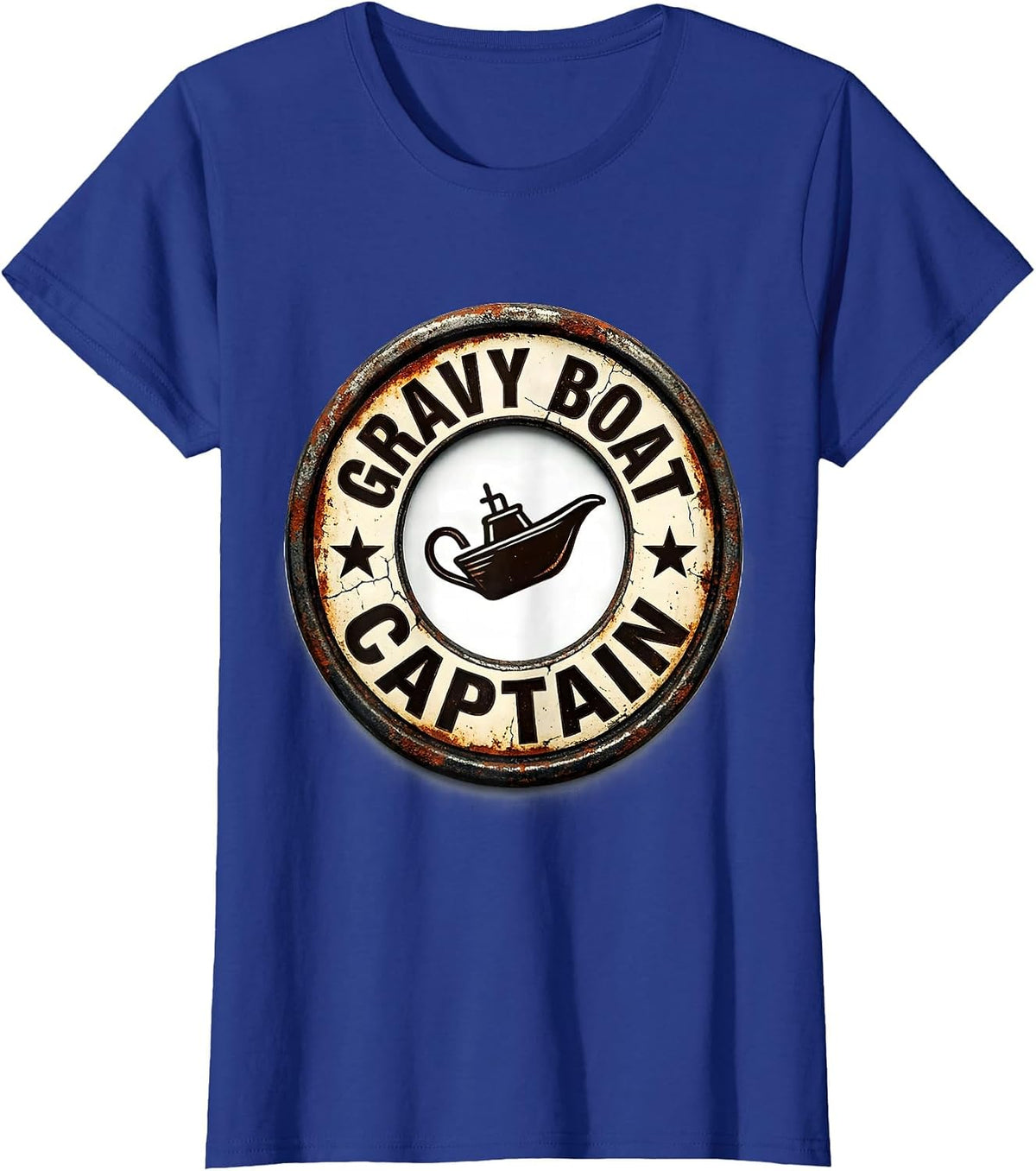 Women's Gravy Boat Captain Funny Thanksgiving Family Matching Crew T-Shirt - Royal Blue