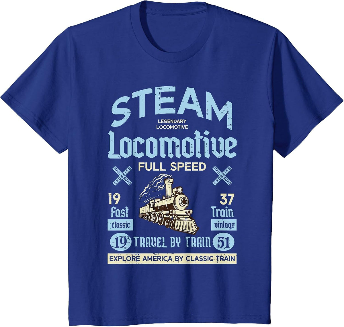 Steam Locomotive 1937 Train Vintage Men Women Kids Boys Teen T-Shirt - Royal Blue