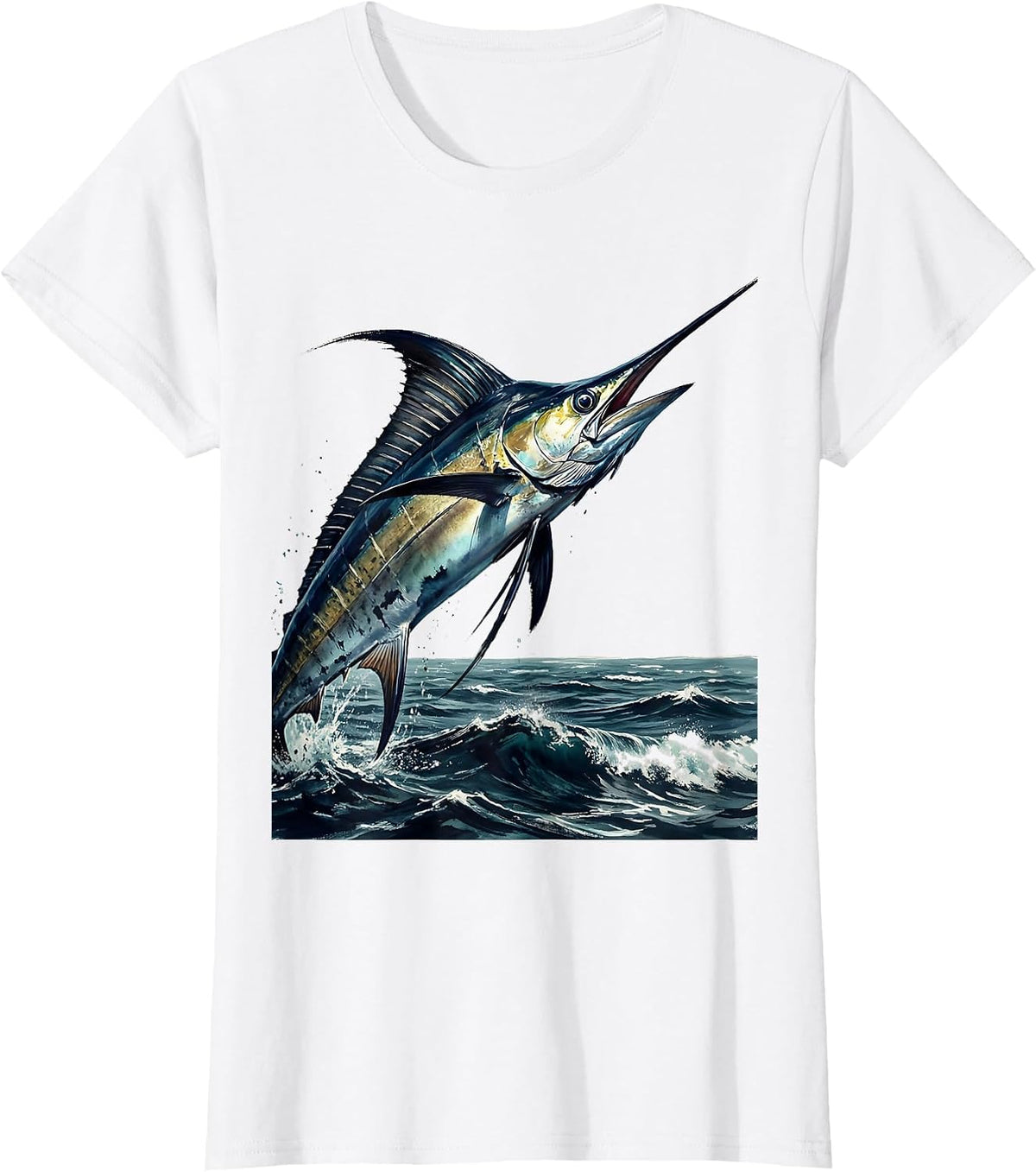 Mahi-Mahi Leaping Ocean Waves Caribbean Design T-Shirt - White