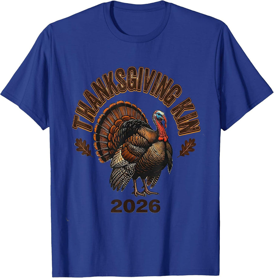 Thanksgiving Kin 2026 Vintage Family Crew Matching Turkey T-Shirt - Royal Blue