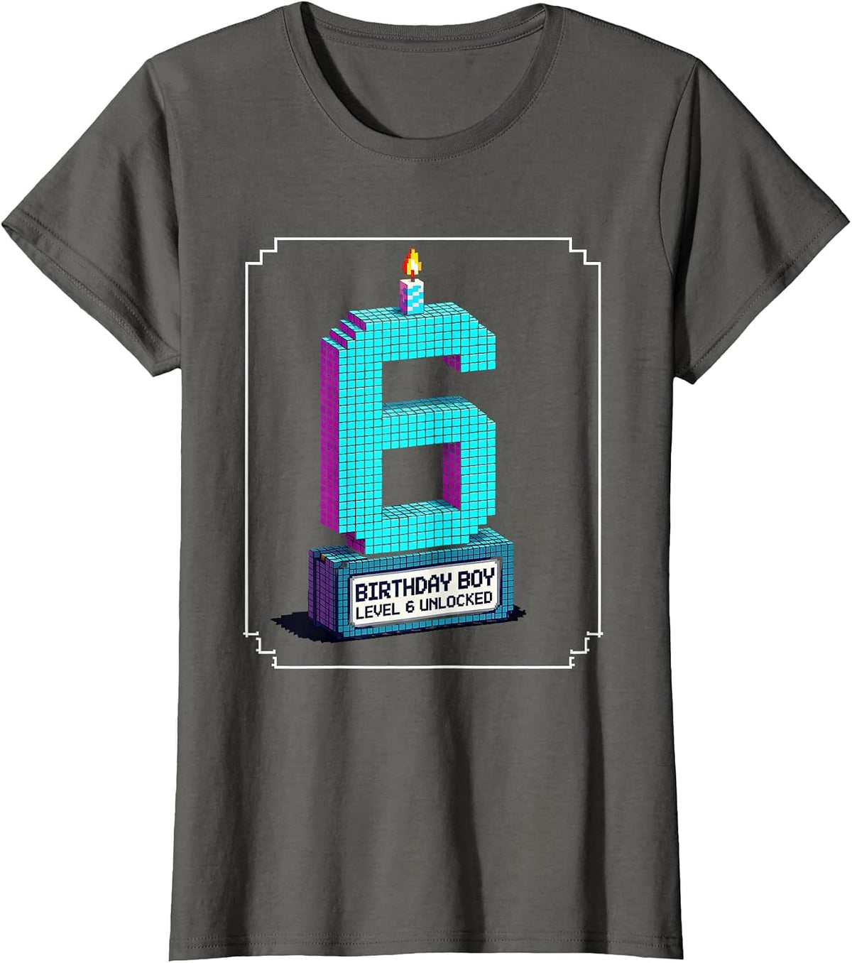 Women's Birthday Boy Level 6 Unlocked Pixel Art Gamer Boy Birthday T-Shirt - Asphalt Grey