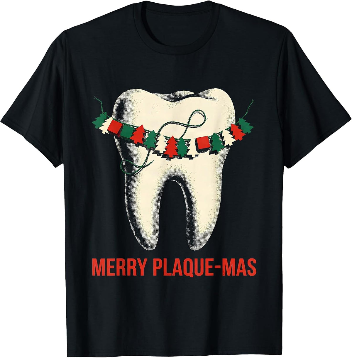 Men's Merry Plaque-mas Funny Dental Christmas Dentist Dental T-Shirt - Black