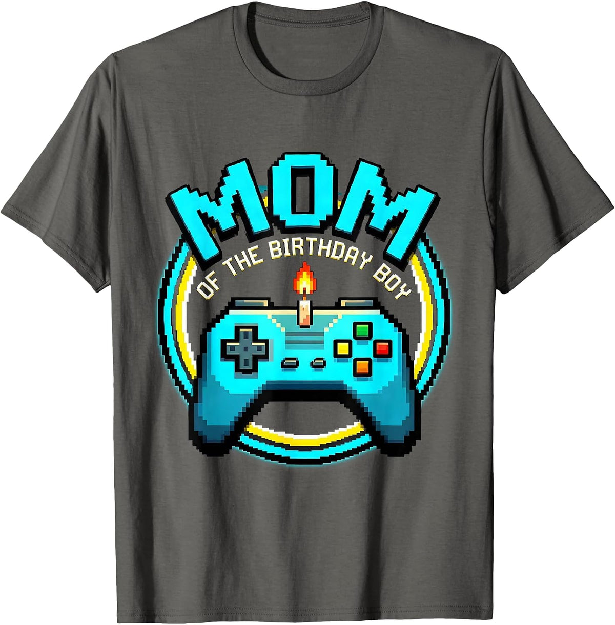 Men's Mom Of The Birthday Boy Pixel Art Video Game Birthday Party T-Shirt - Asphalt Grey