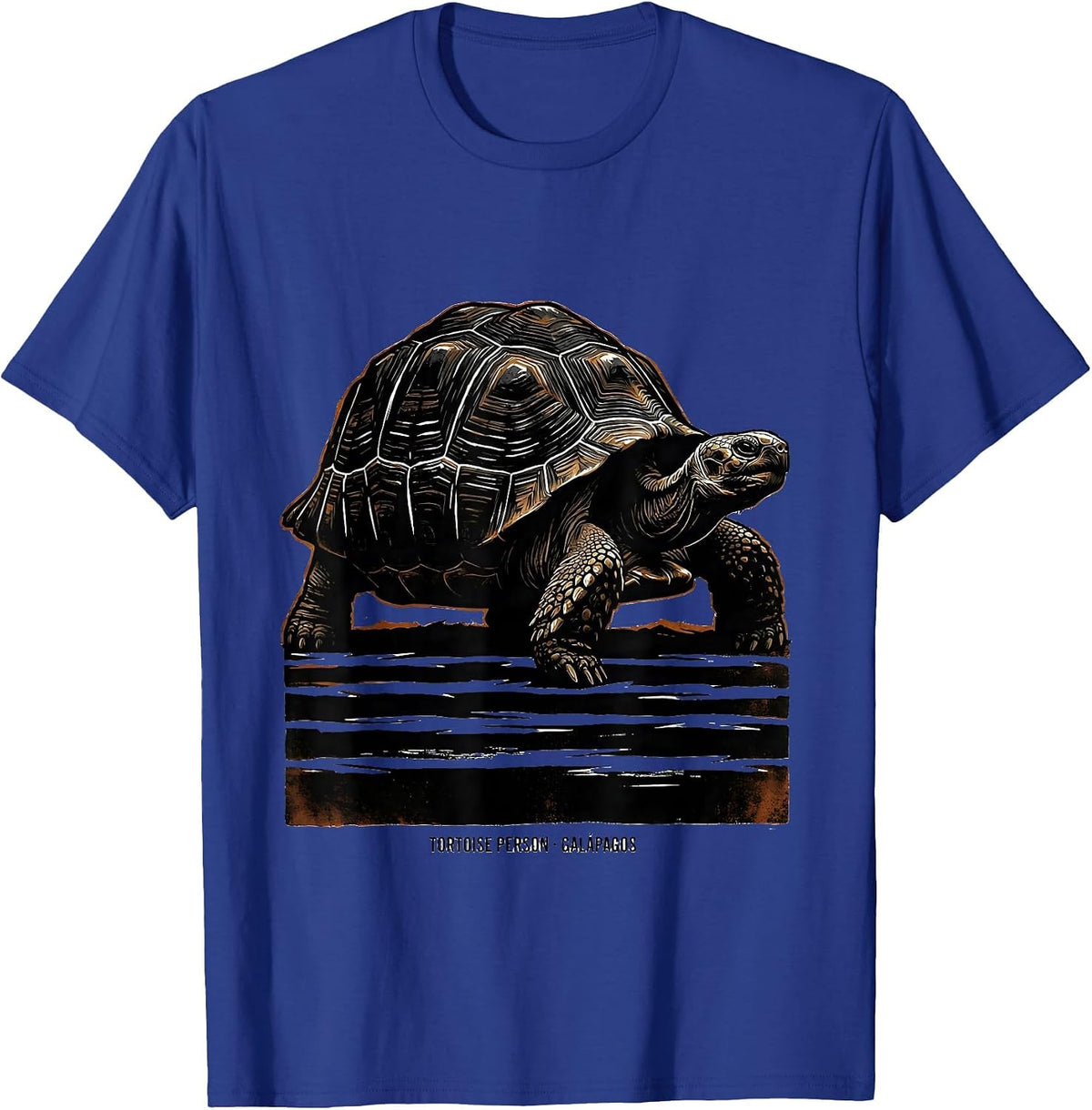 Men's Tortoise Person Galápagos Linocut Travel Souvenir T-Shirt - Royal Blue