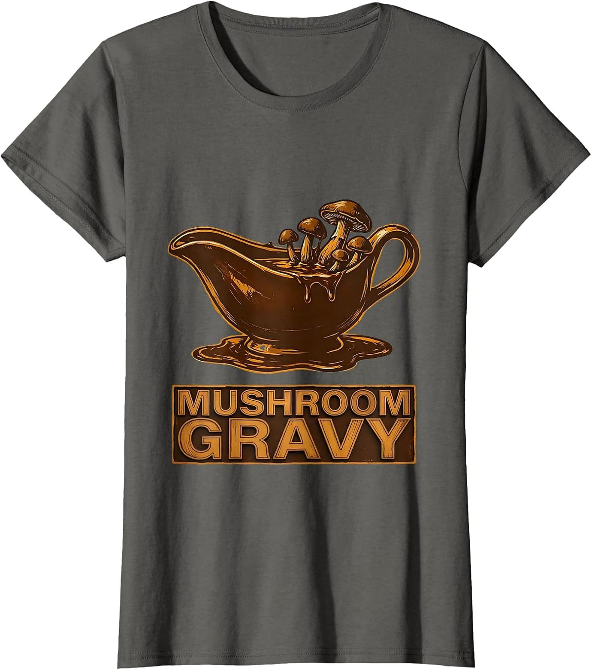 Women's Mushroom Gravy Bootleg 90's Rap Rock Vintage Funny T-Shirt - Asphalt Grey
