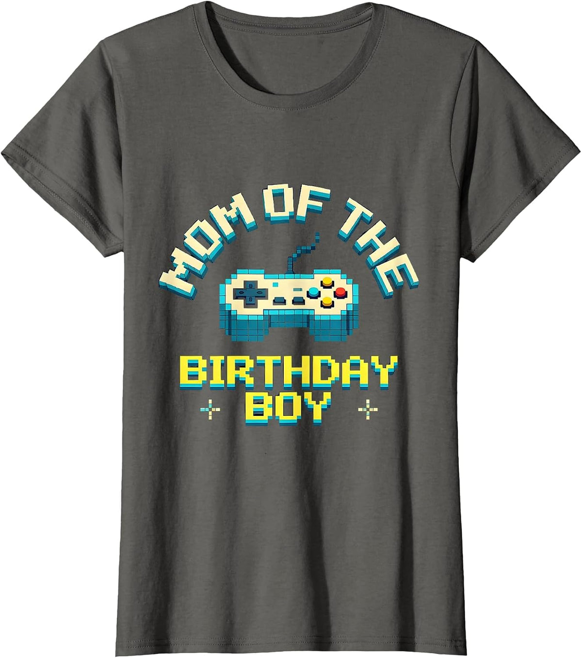 Women's Mom Of The Birthday Boy Pixel Art Gaming Birthday Party T-Shirt - Asphalt Grey