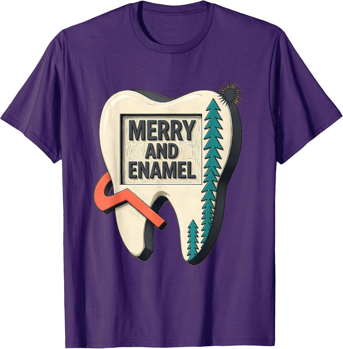 Men's Merry and Enamel Midcentury Modern Dental Christmas Dentist T-Shirt - Purple
