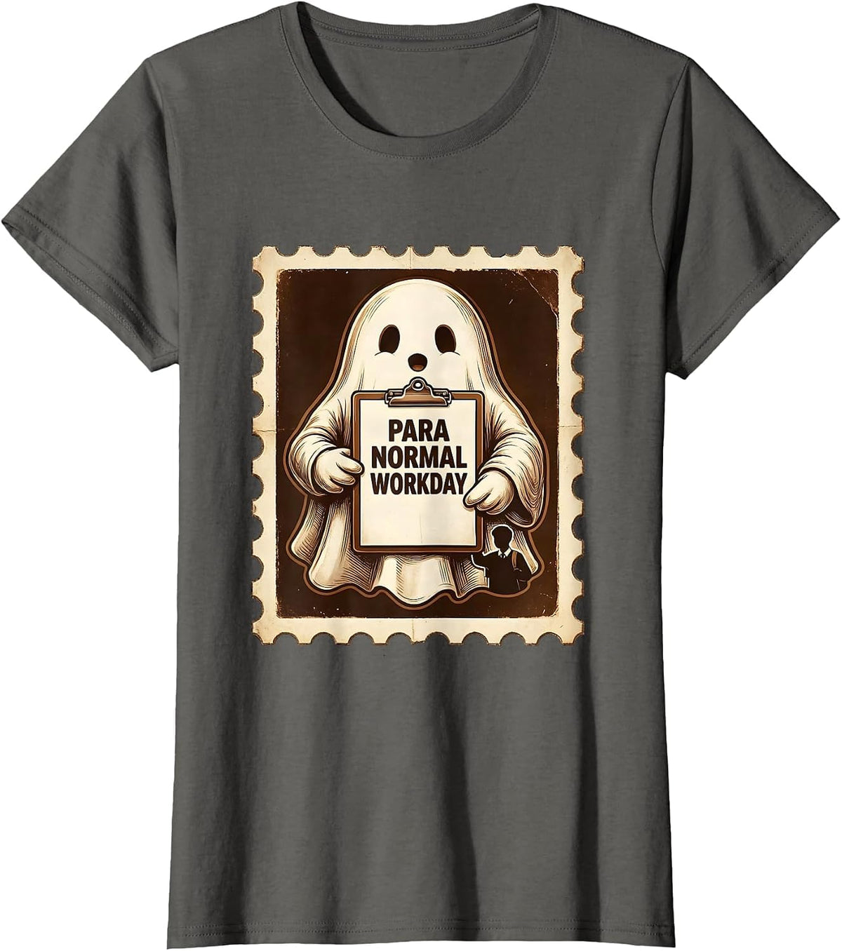Women's Para Normal Workday Funny Ghost Paraprofessional Halloween T-Shirt - Asphalt Grey