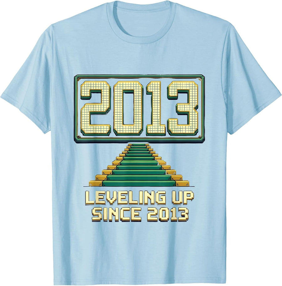 Men's Leveling Up Since 2013 Pixel Art Gamer Birthday Gift Boys T-Shirt - Baby Blue