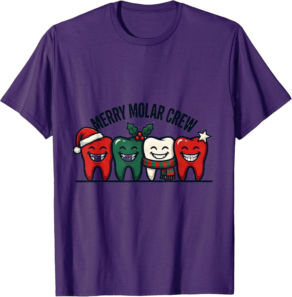 Merry Molar Crew Funny Dental Christmas Crew Gift T-Shirt - Purple