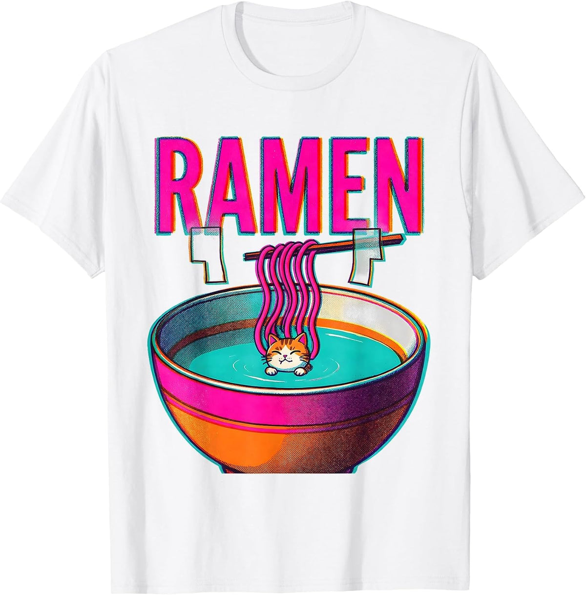 Men's RAMEN Kawaii Anime Cat Funny Japanese Ramen Lover Gift T-Shirt - White