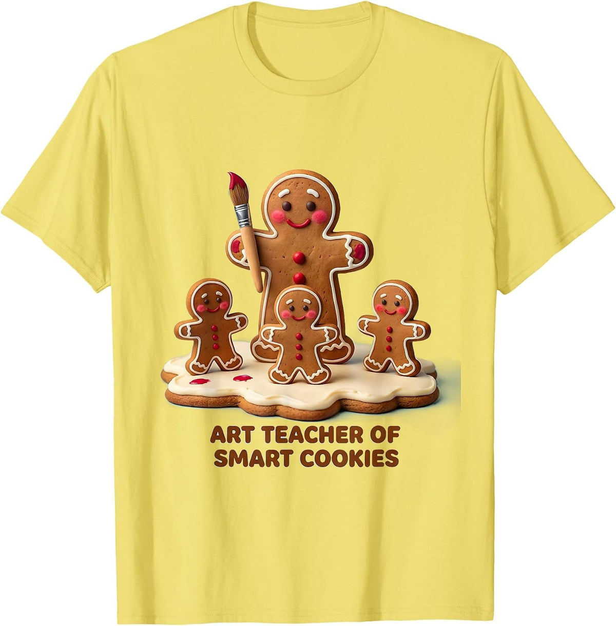 Men's Art Teacher Of Smart Cookies Cute Kawaii Christmas Teacher T-Shirt - Lemon Yellow