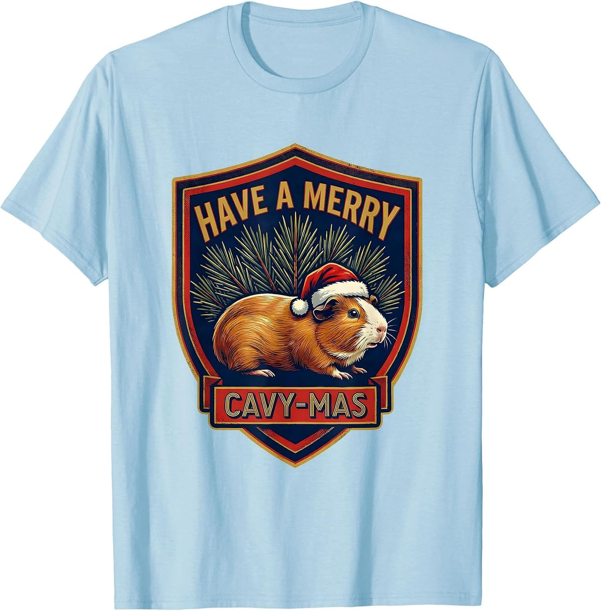 Men's Have A Merry Cavy-mas Funny Guinea Pig Christmas Santa Hat T-Shirt - Baby Blue