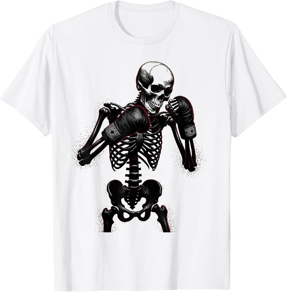 Men's Skeleton Boxer Fighting Stance Wrapped Hands T-Shirt - White
