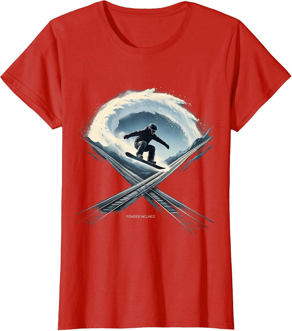 Women's Powder Inclined Minimalist Snowboarder Humor Winter Sports T-Shirt - Red