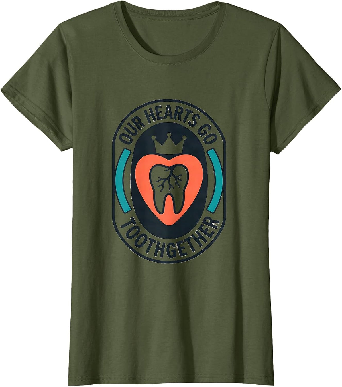 Women's Our Hearts Go Toothgether Midcentury Modern Dental T-Shirt - Olive Green