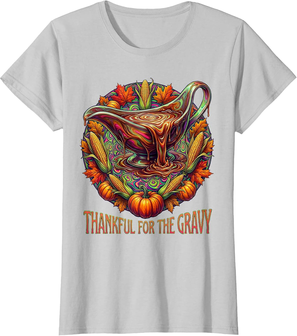 Thankful for the Gravy Thanksgiving Design T-Shirt - Silver Grey