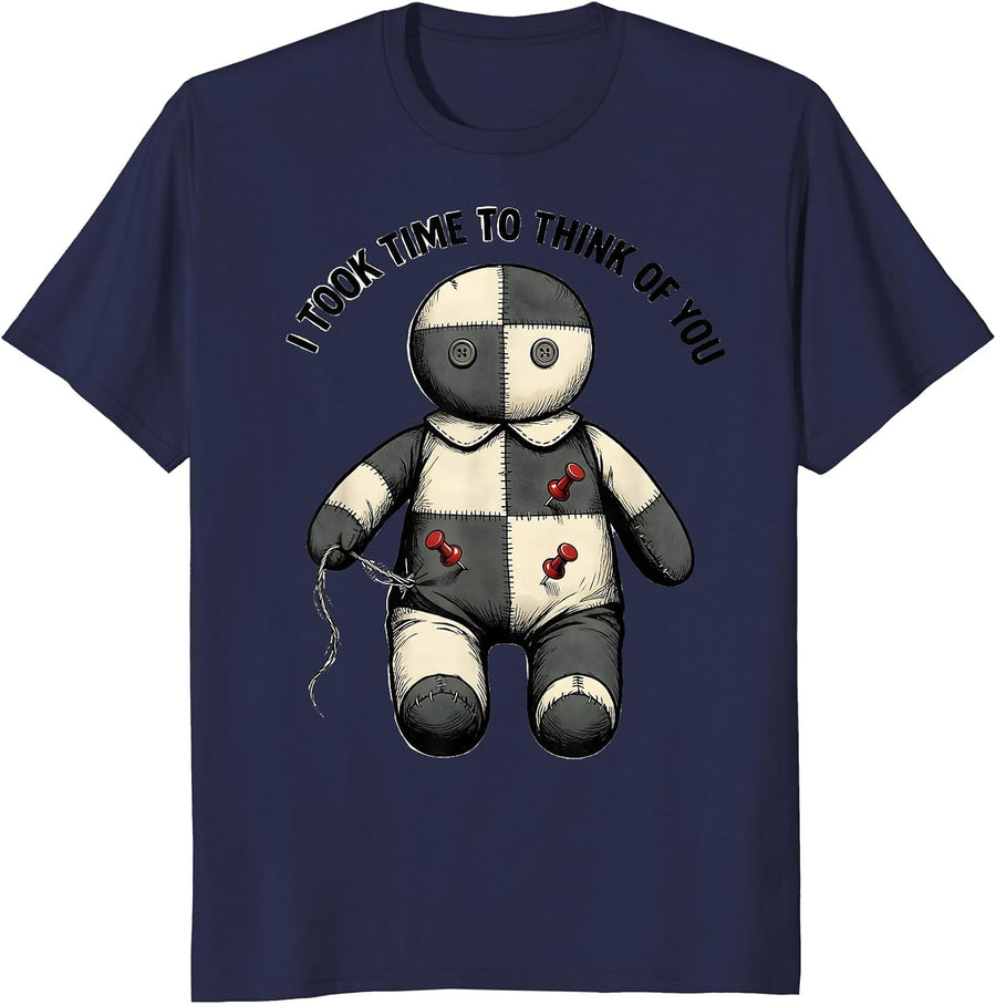 I Took Time To Think Of You Funny Voodoo Doll Halloween Goth T-Shirt - Navy Blue