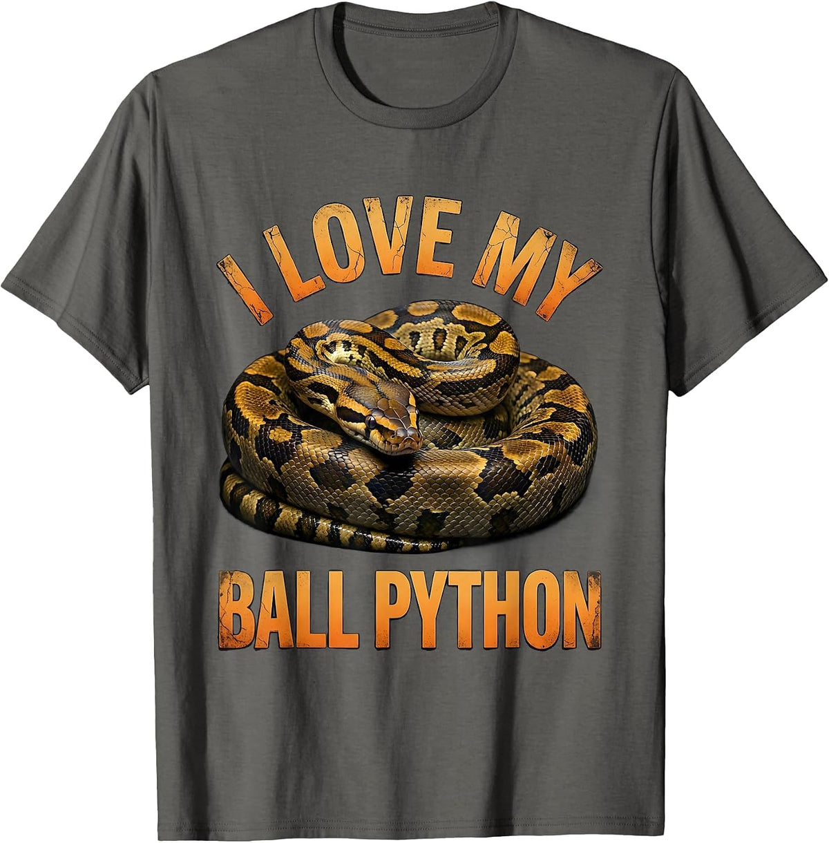 Men's I Love My Ball Python Distressed Funny Reptile Lover Gift T-Shirt - Asphalt Grey