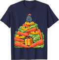 Stacked Vegetables Guinea Pig Santa Hat Christmas Humor T-Shirt - Navy Blue