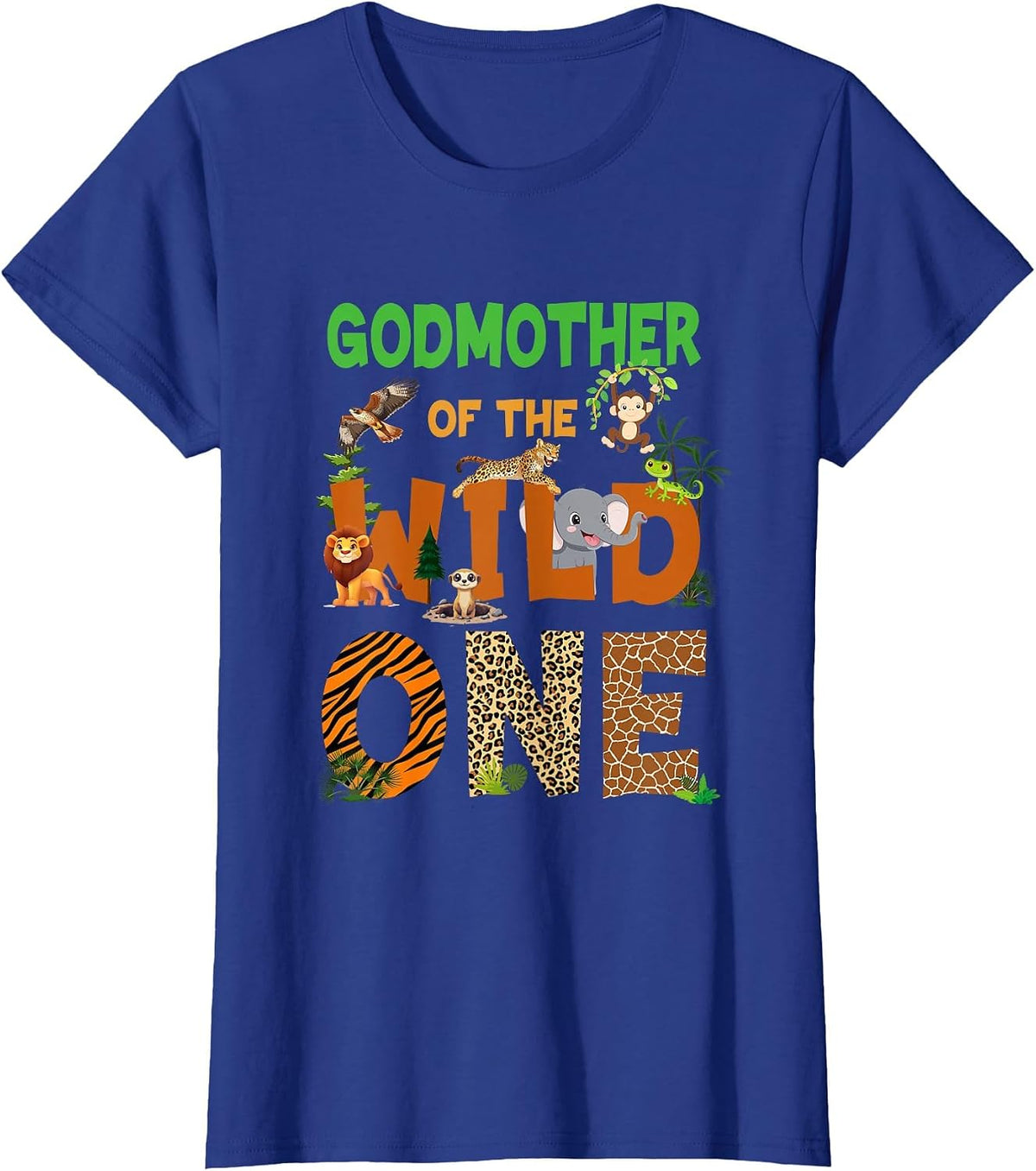 Godmother of The Birthday Wild One Safari Birthday Boy T-Shirt - Royal Blue