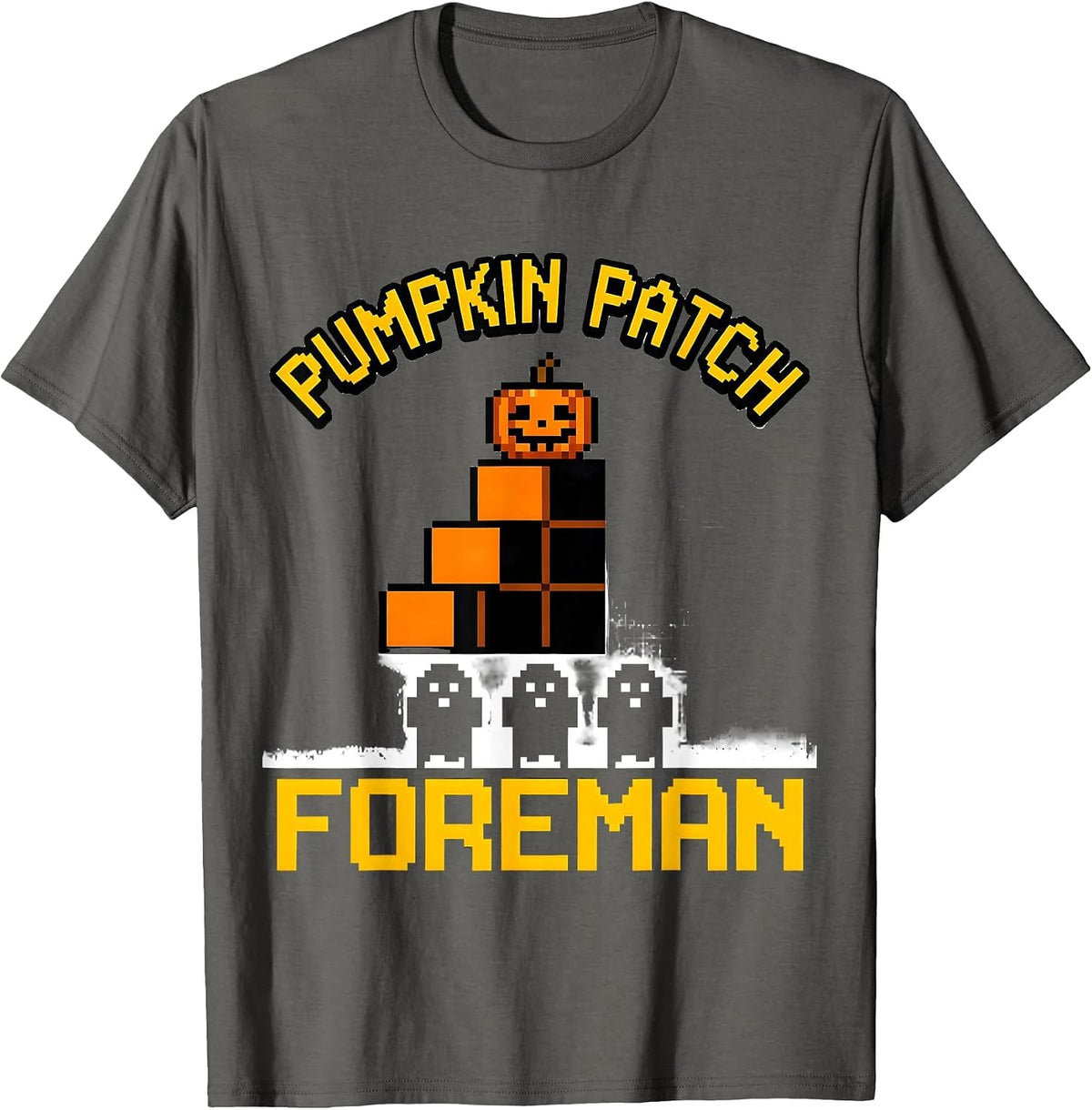 Pumpkin Patch Foreman Pixel Art Halloween Costume Boys Kids T-Shirt - Asphalt Grey