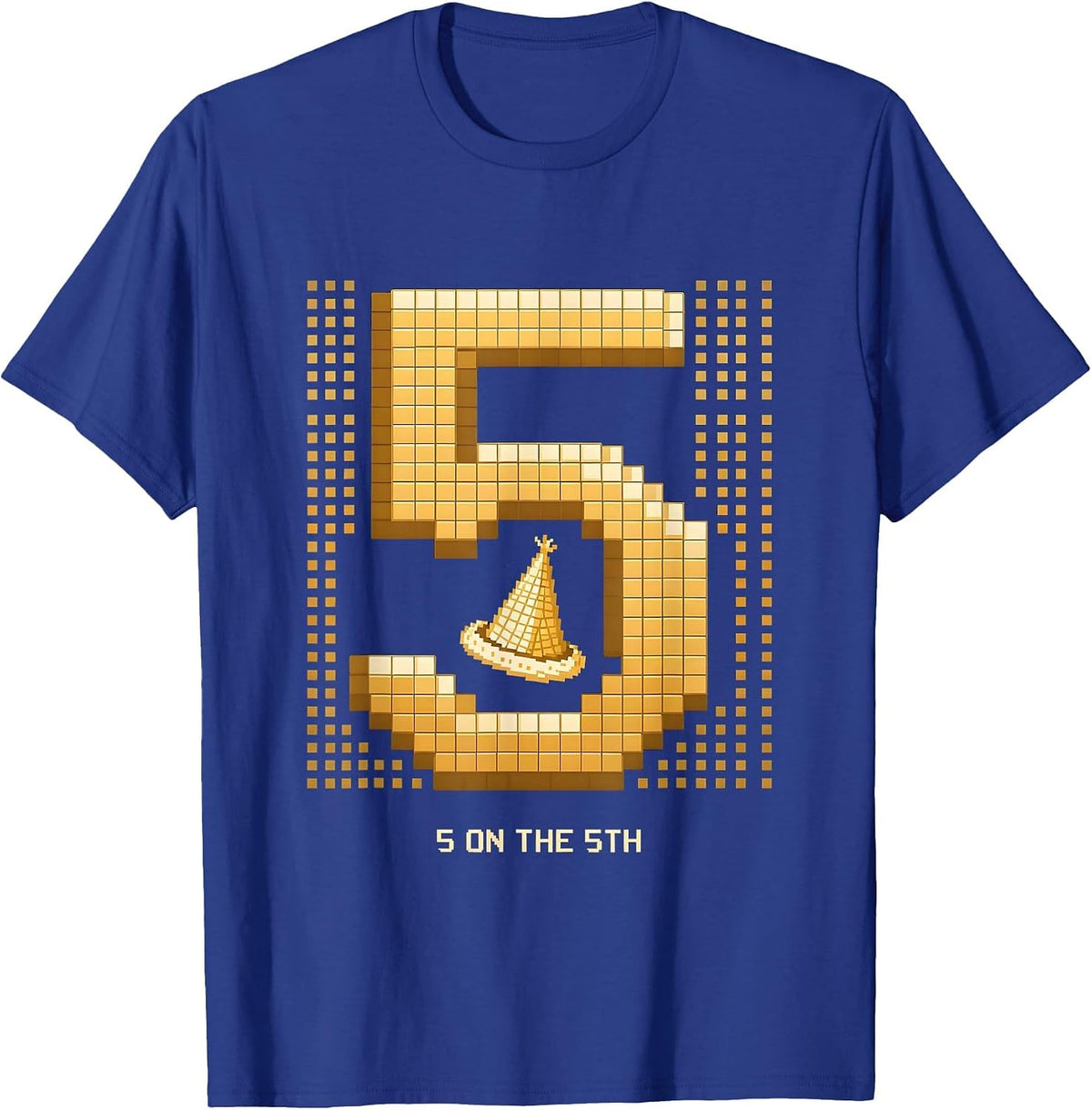5 On The 5th Pixel Art Golden Birthday Toddler Party T-Shirt - Royal Blue
