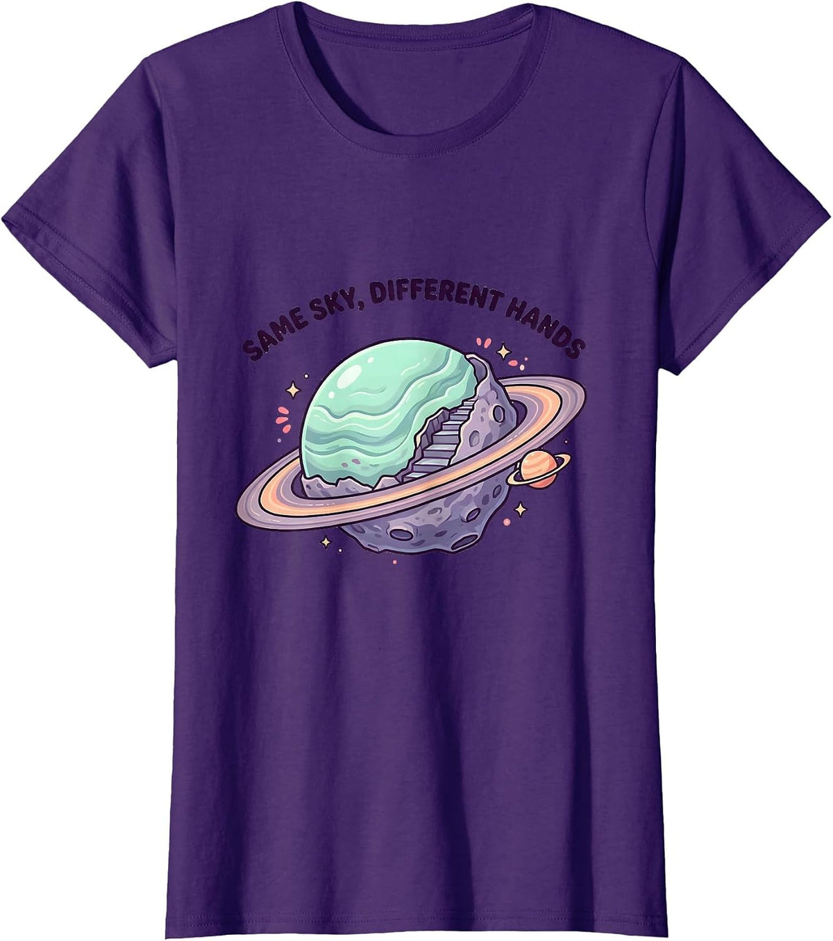 Women's Same Sky Different Hands Cute Kawaii Neurodiverse Universe T-Shirt - Purple
