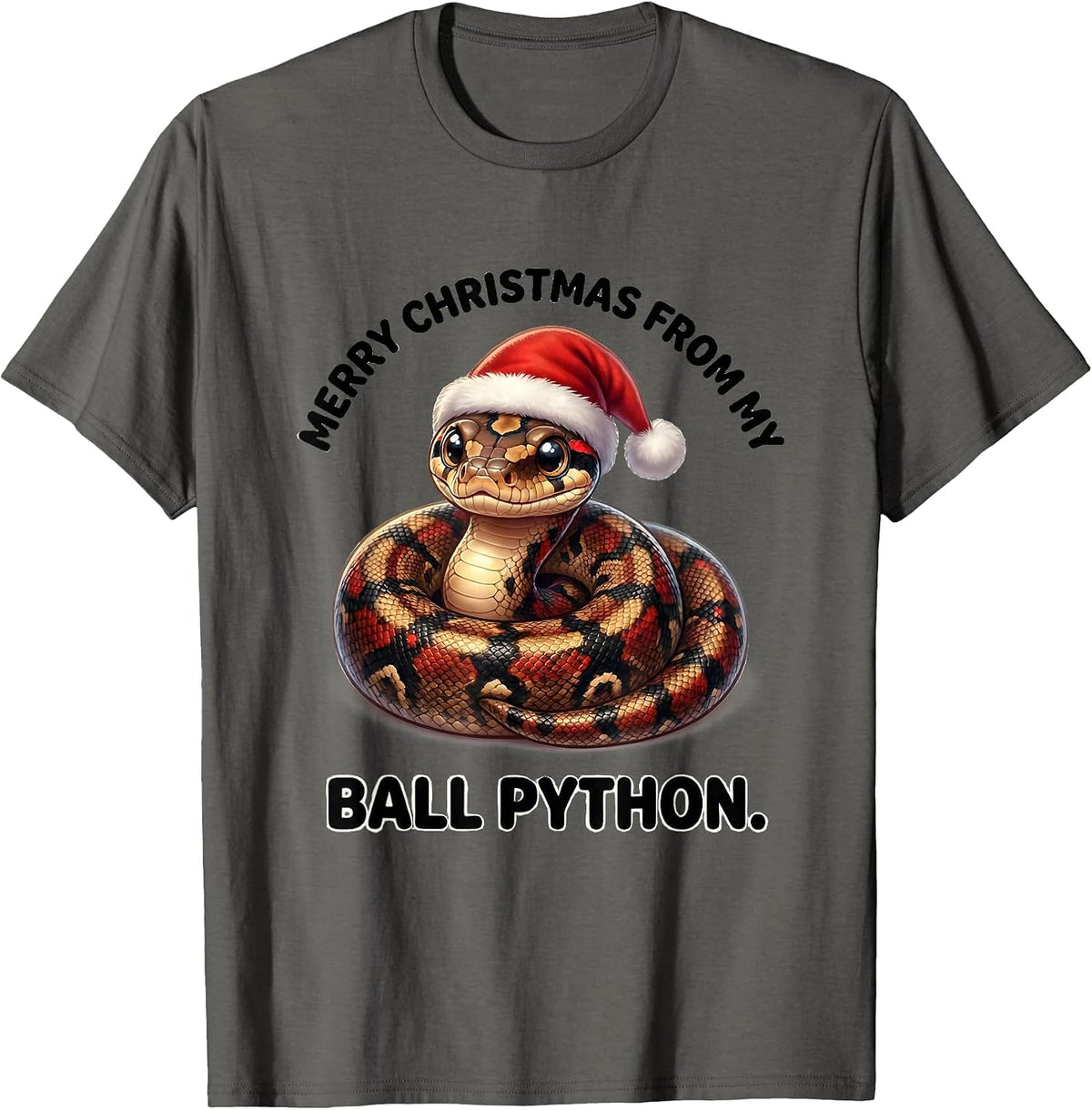 Merry Christmas From My Ball Python Cute Kawaii Reptile T-Shirt - Asphalt Grey