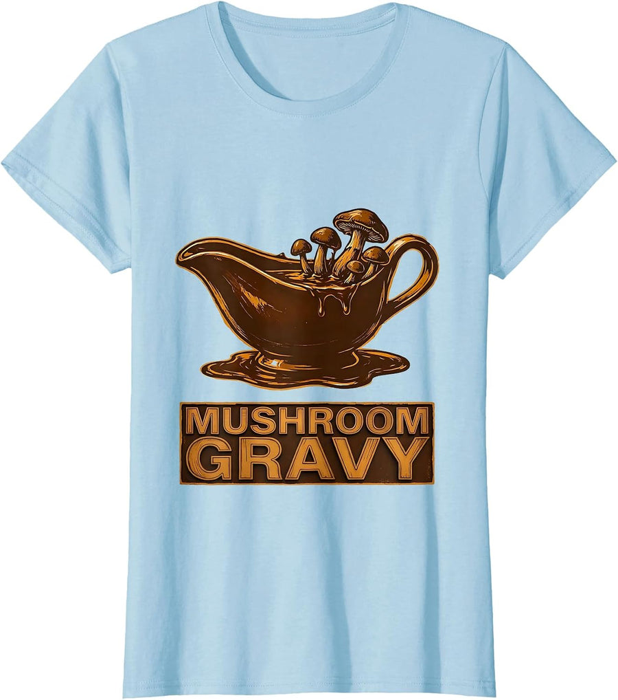 Women's Mushroom Gravy Bootleg 90's Rap Rock Vintage Funny T-Shirt - Baby Blue