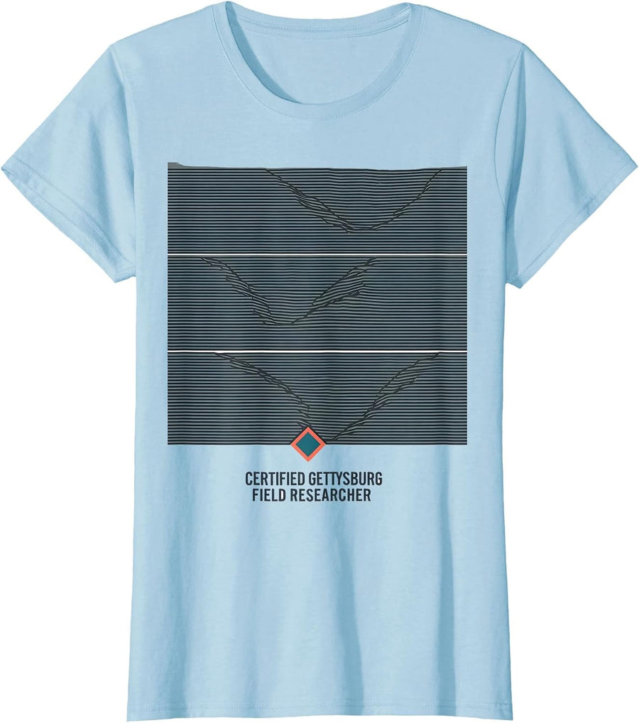 Women's Certified Gettysburg Field Researcher Flat Vector Civil War T-Shirt - Baby Blue