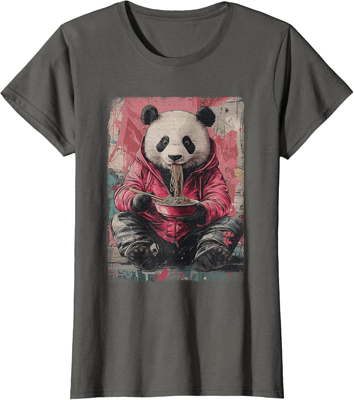 Cyberpunk Ramen Panda Y2K Manga Anime Japanese Streetwear T-Shirt - Asphalt Grey