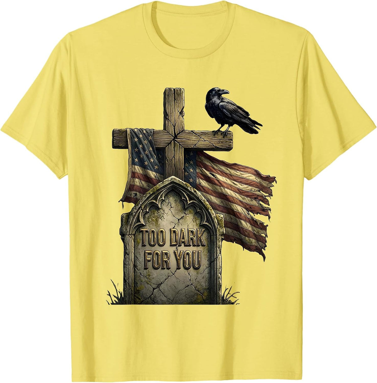 Men's Too Dark For You Goth Dark Aesthetic Design T-Shirt - Lemon Yellow