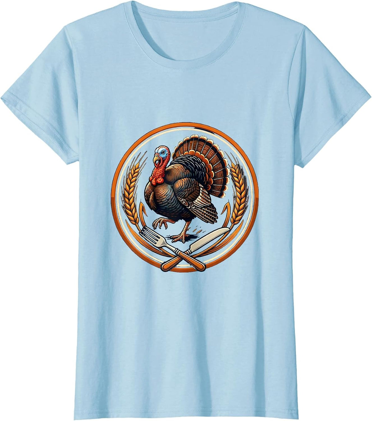 Funny Turkey Running From Thanksgiving Dinner T-Shirt - Baby Blue