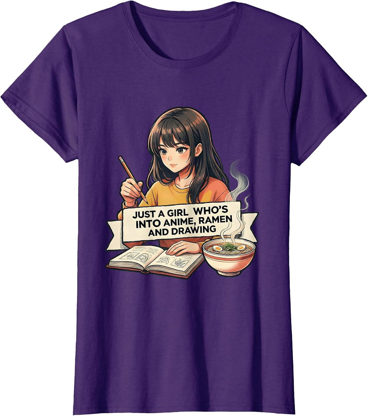 Women's Just A Girl Who's Into Anime Ramen And Drawing Anime Lover T-Shirt - Purple