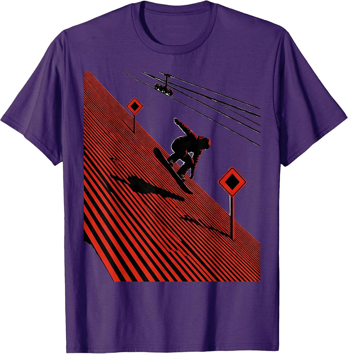 Men's Snowboarder Silhouette Vintage Ski And Snowboard Humor T-Shirt - Purple
