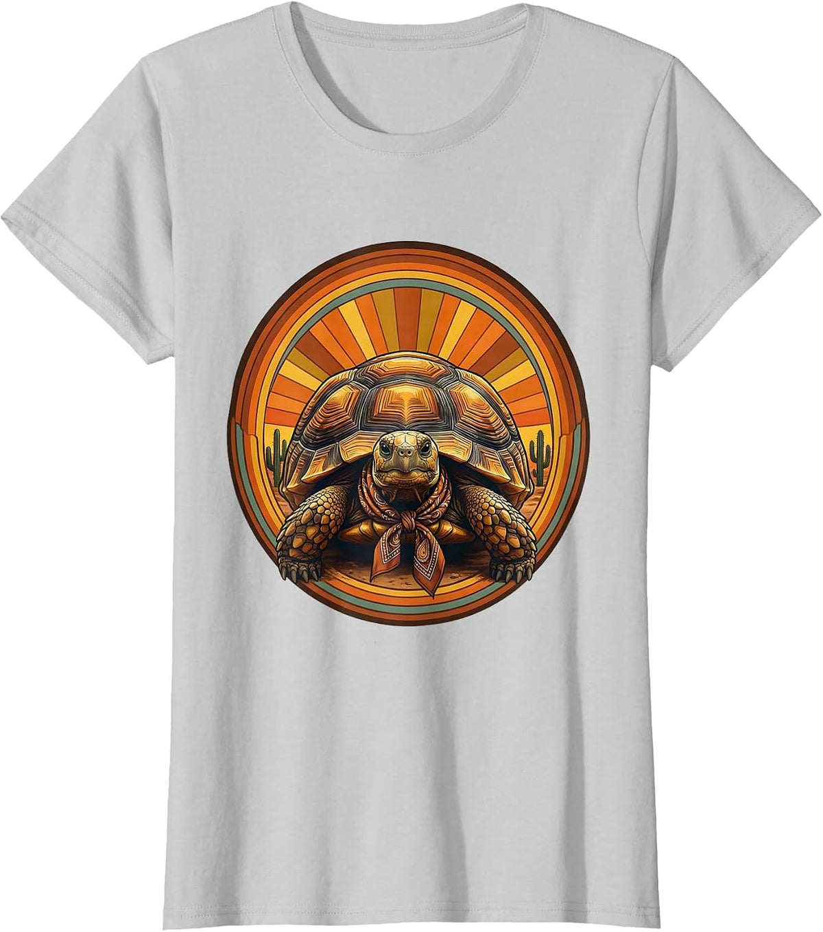 Women's Desert Tortoise Cowgirl Bandana Illustration T-Shirt - Silver Grey