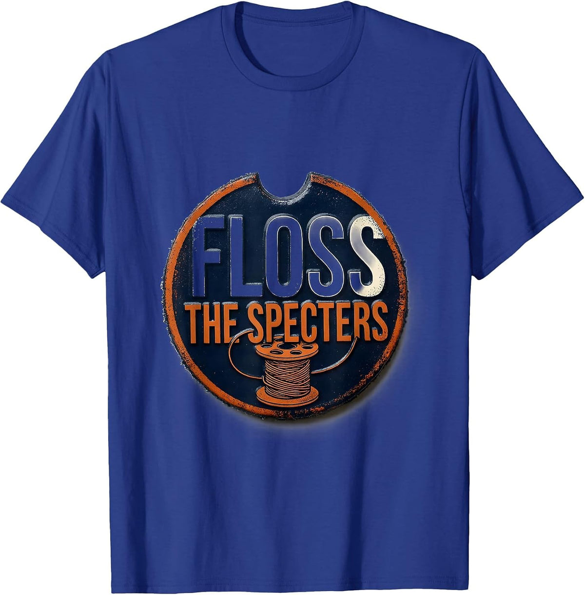 Men's Floss the Specters Rubber Stamp Halloween Dental Humor T-Shirt - Royal Blue
