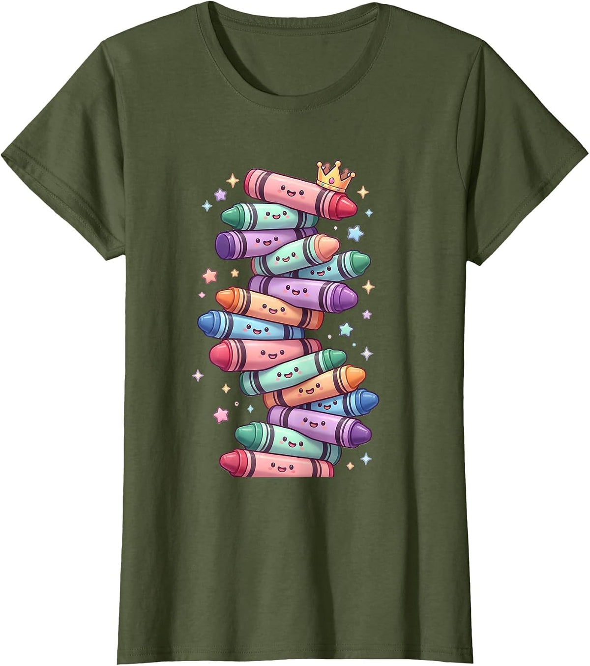Women's Impossible Crayon Tower Stacked Sky High T-Shirt - Olive Green