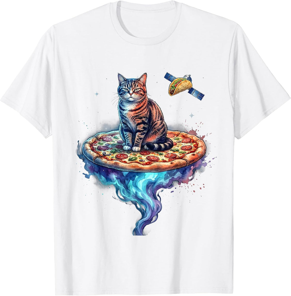 Men's Unimpressed Cat on Pizza Space Meme Funny Gift T-Shirt - White