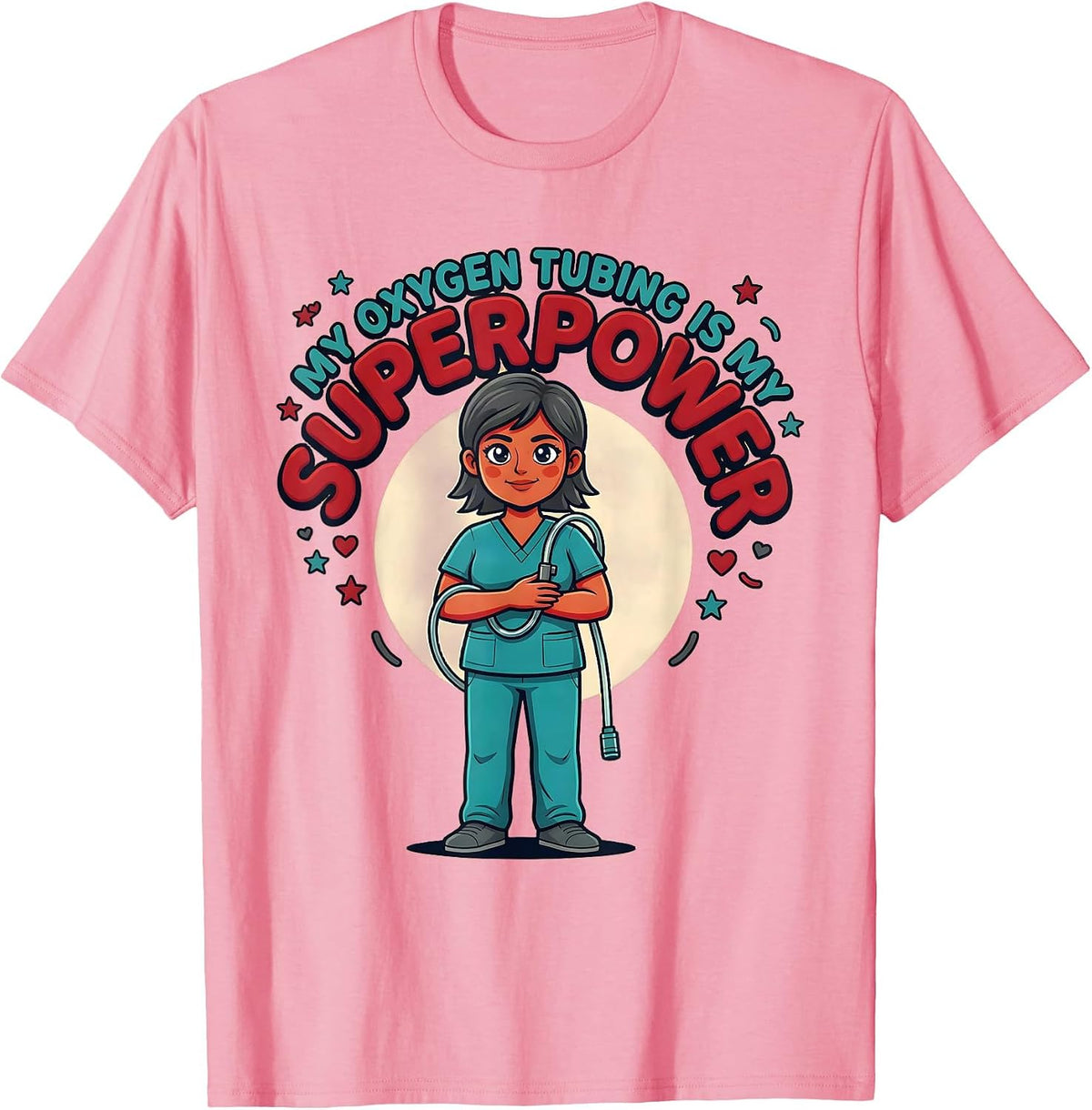 MY OXYGEN TUBING IS MY SUPERPOWER Cute Respiratory Therapist T-Shirt - Pink