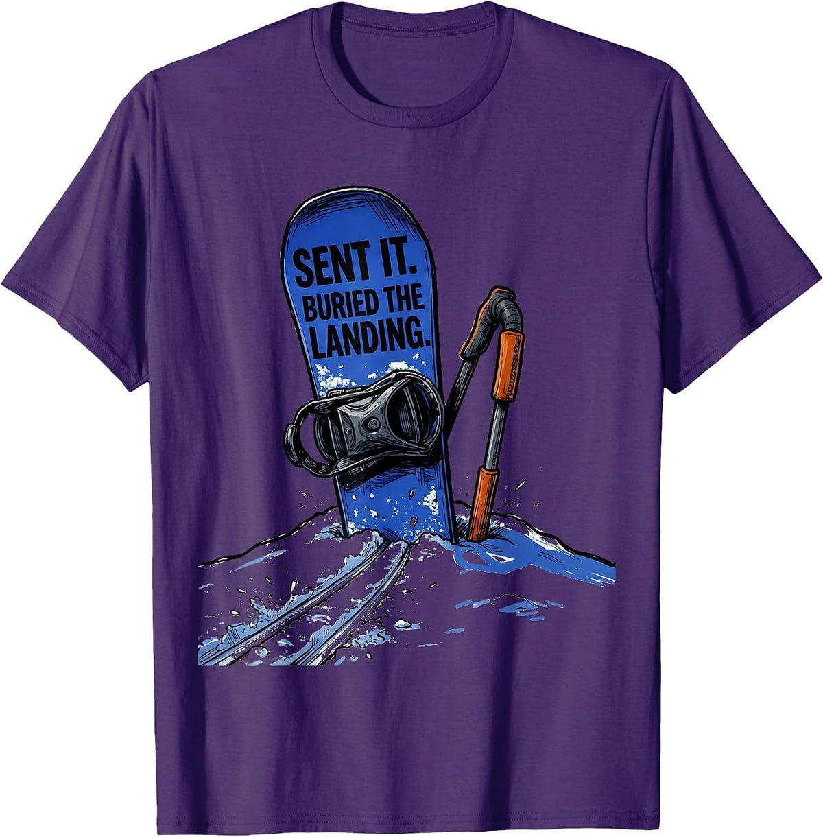 Men's Sent It Buried The Landing Funny Snowboarder Vintage Ski T-Shirt - Purple
