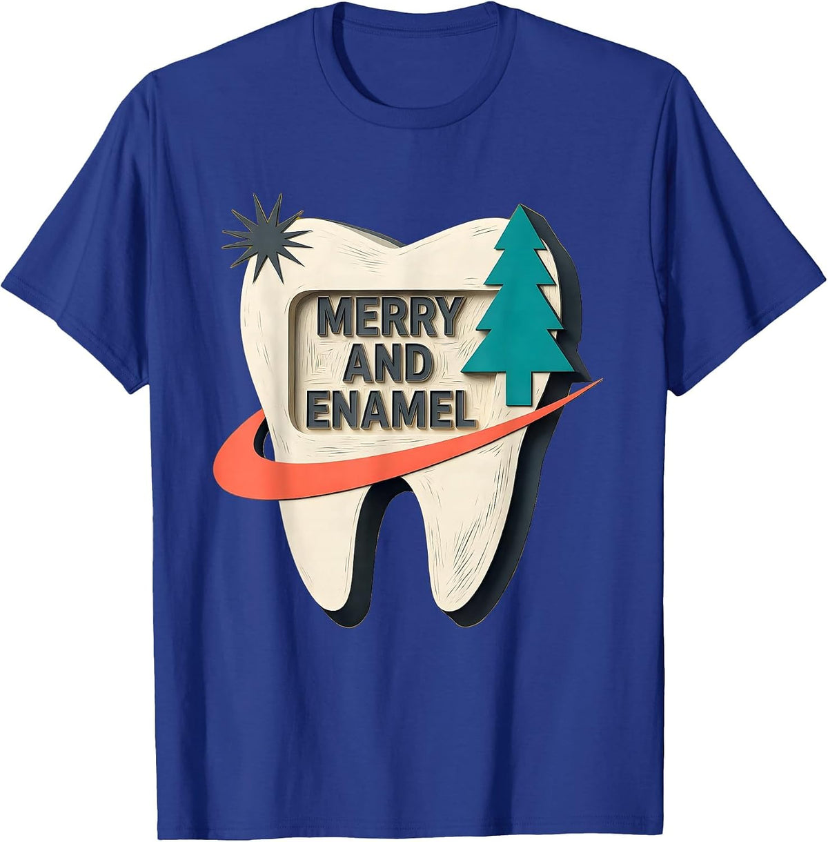Merry and Enamel Midcentury Modern Dental Christmas Dentist T-Shirt - Royal Blue