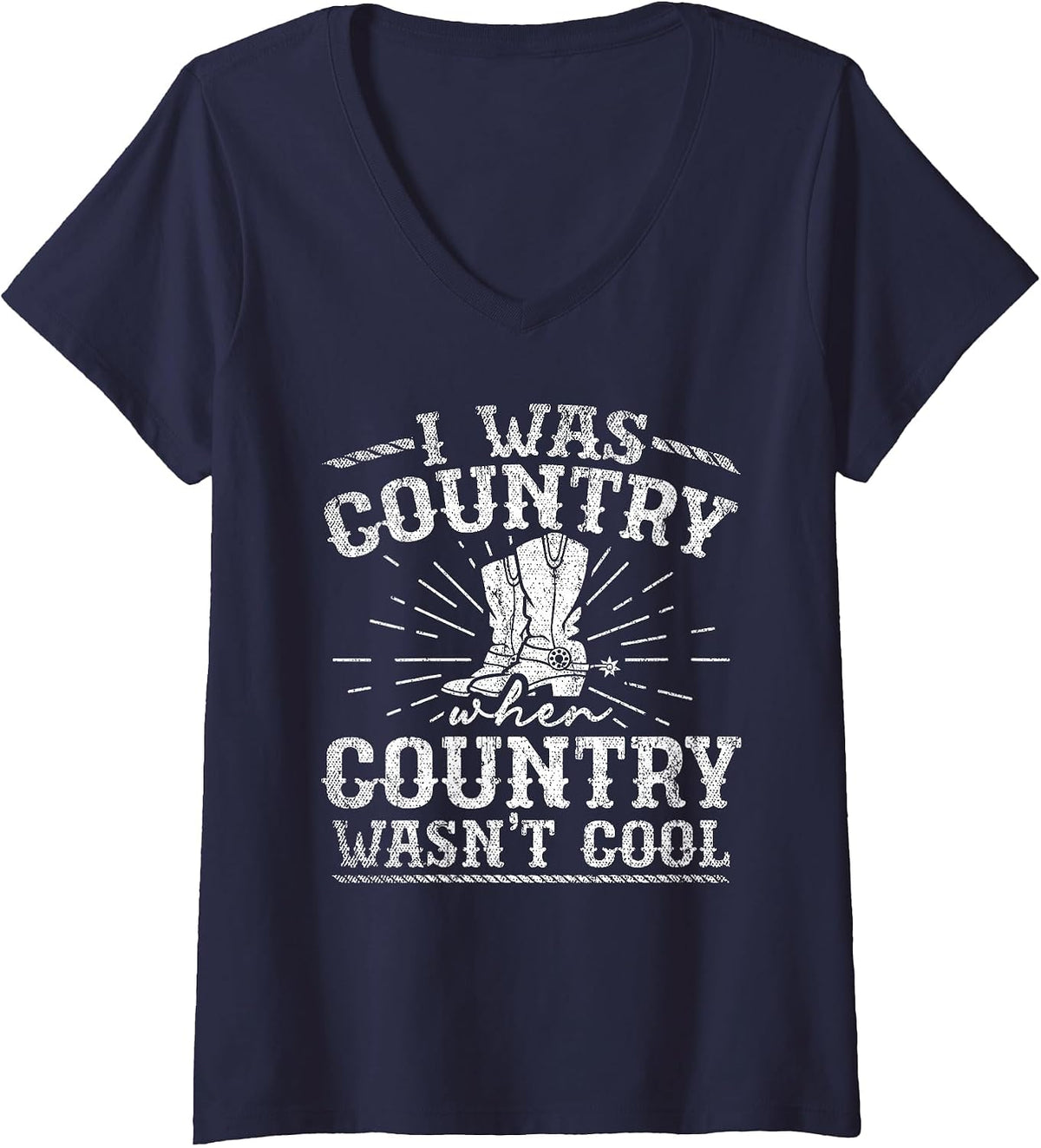 Women's I was Country When Country Wasn't Cool Music V-Neck T-Shirt - Navy Blue