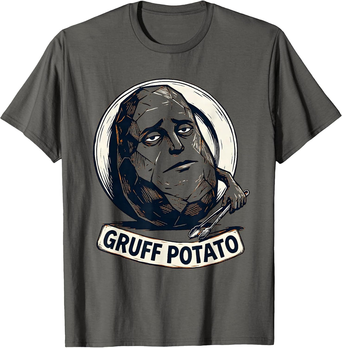Men's Gruff Potato Funny Couples Thanksgiving Matching Linocut T-Shirt - Asphalt Grey
