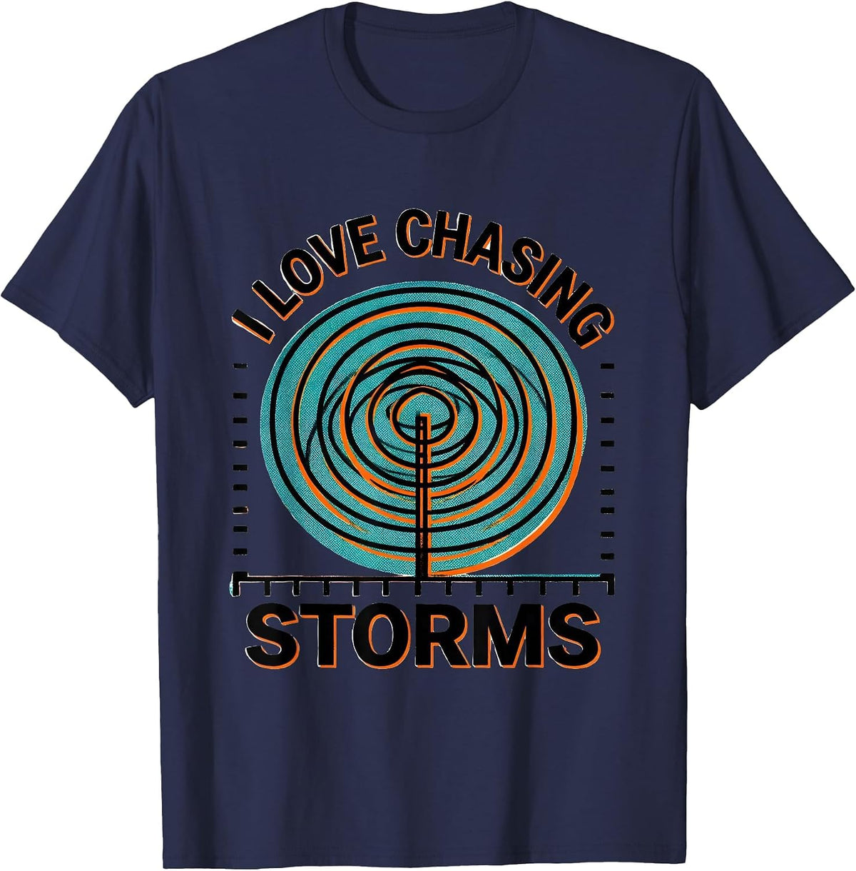 Men's I Love Chasing Storms Risograph Storm Chaser Meteorology T-Shirt - Navy Blue