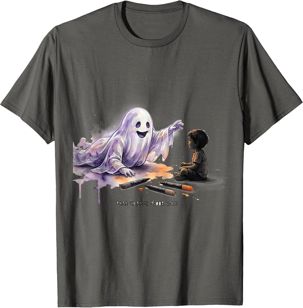 Para Normal Floor Work Watercolor Ghost Paraprofessional T-Shirt - Asphalt Grey
