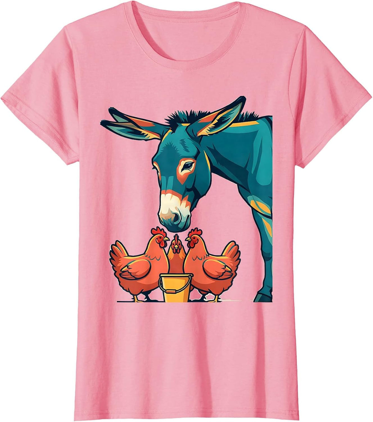 Women's Donkey And Chickens Farm Animal Humor Country Life T-Shirt - Pink